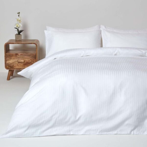 Hotel Luxury Duvet Cover Stripe White, 300TC Cotton Sateen